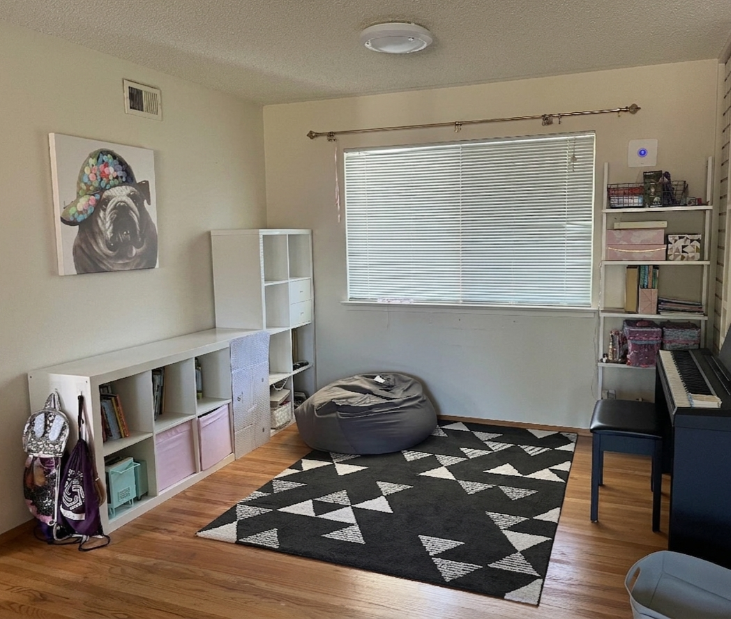 Kids room with shelving and play area